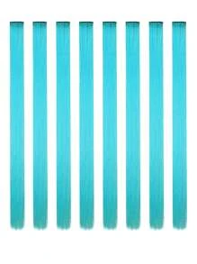 8pcs Clip In Long Straight Synthetic Hair Extension - Blue - View 1