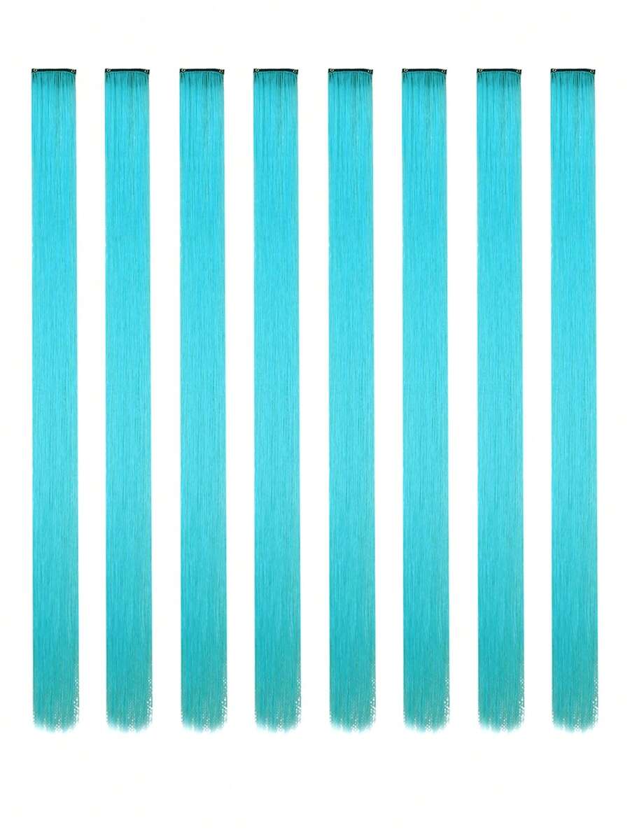 8pcs Clip In Long Straight Synthetic Hair Extension - Blue - View 1