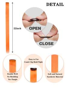 8入組夾片長款直筒合成纖維接髮 - 亮橙色 - 查看 4