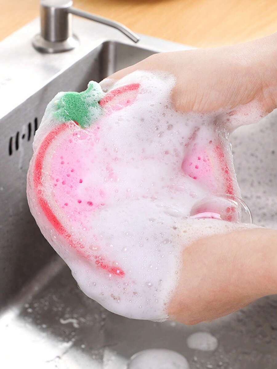 1 miếng bọt biển làm sạch hình quả dâu tây, miếng bọt biển làm sạch hiện đại cho nhà bếp - Hồng - Xem 1