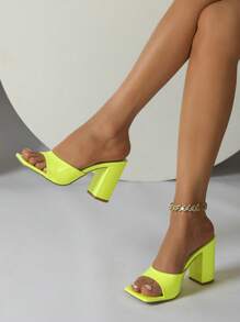 Fashionable Women S Chunky Heel Square Toe Sandals Half Slipper Style