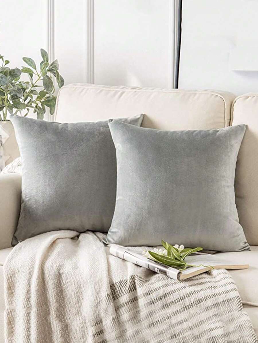 2pcs Solid Cushion Cover Without Filler, Simple Grey Throw Pillow Cover, For Sofa, Couch - Grey - View 1