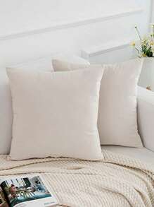 2入組素色靠墊套不附帶墊芯簡約風素色織物裝飾靠墊套適用於沙發 - 白色 - 查看 1