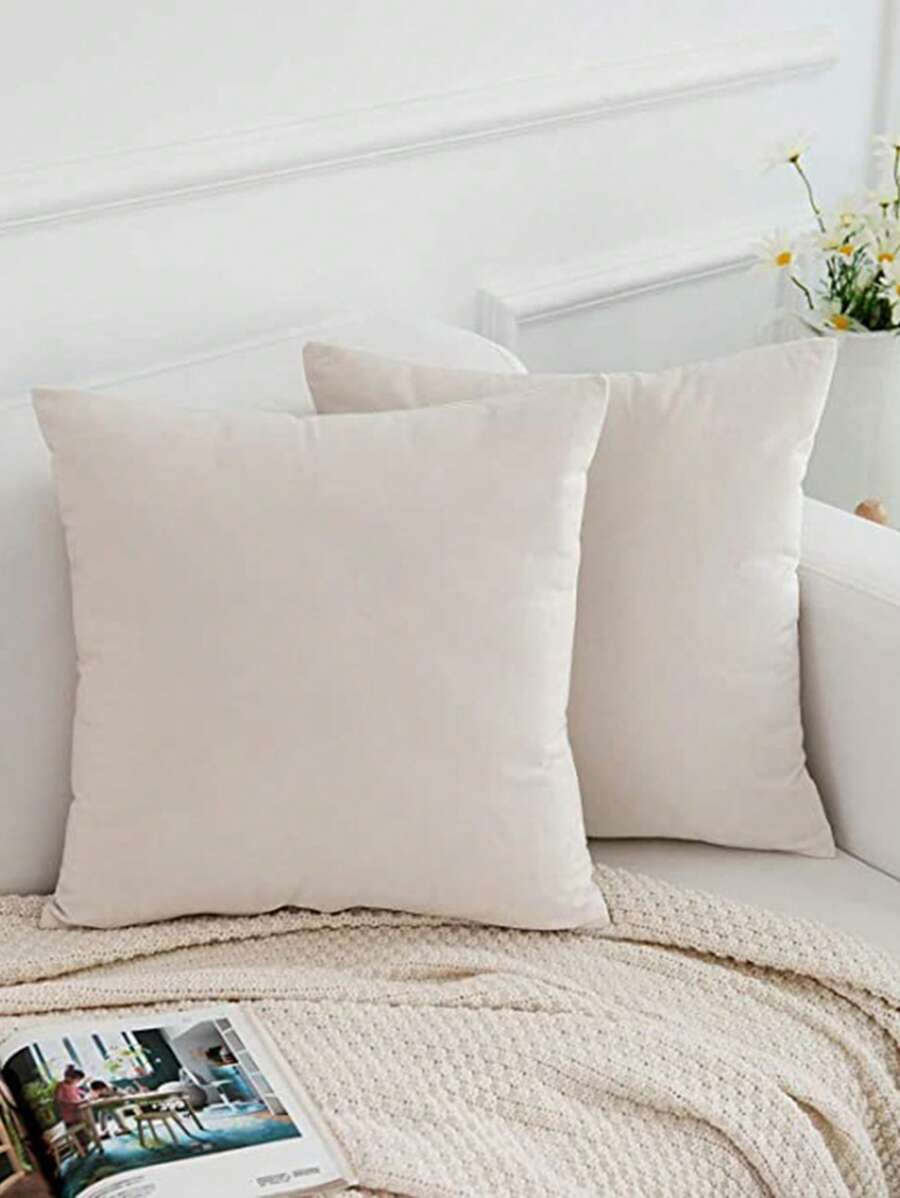 2入組素色靠墊套不附帶墊芯簡約風素色織物裝飾靠墊套適用於沙發 - 白色 - 查看 1
