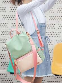 Ba lô cổ điển Color Block Tua trang trí phía trước Zip - Nhiều màu - Xem 2