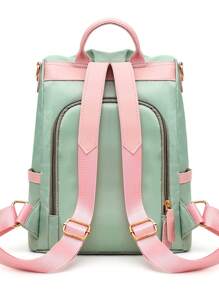 Ba lô cổ điển Color Block Tua trang trí phía trước Zip - Nhiều màu - Xem 5