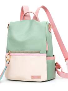 Ba lô cổ điển Color Block Tua trang trí phía trước Zip - Nhiều màu - Xem 6