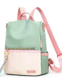 Ba lô cổ điển Color Block Tua trang trí phía trước Zip - Nhiều màu - Xem 8