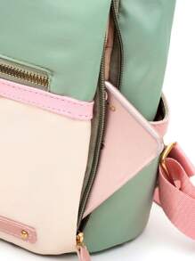 Ba lô cổ điển Color Block Tua trang trí phía trước Zip - Nhiều màu - Xem 12