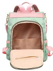 Ba lô cổ điển Color Block Tua trang trí phía trước Zip - Nhiều màu - Xem 13