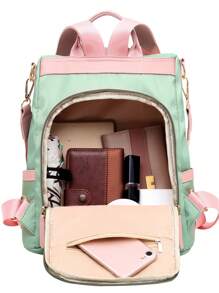 Ba lô cổ điển Color Block Tua trang trí phía trước Zip - Nhiều màu - Xem 14