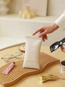 1pc Letter Graphic Glasses Storage Bag,Boho Vibes - Beige - View 1