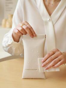 1pc Letter Graphic Glasses Storage Bag,Boho Vibes - Beige - View 2