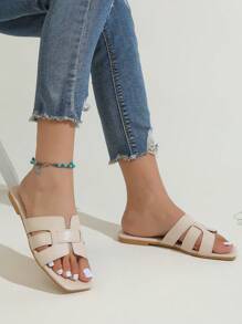 優雅涼拖適用於女士剪裁設計平底涼鞋 - 白色 - 查看 2