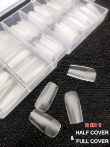 240入組長方形透明啞光2合1亞克力假指甲延伸尖頭，升級你的造型，適用於家居DIY美甲沙龍，壓克力指甲用品 - 無色 - 查看 4