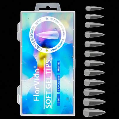 240入組透明哑光長尖指甲，2合1亞克力假指甲延伸柔軟凝膠指尖，升級你的造型，適用於家庭美甲沙龍即插式指甲美甲用品