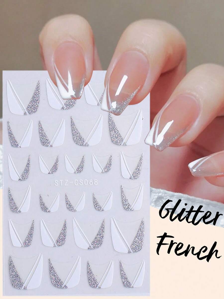 2sheets Glitter Nail Art Sticker Nail Stickers DIY Nails Nail Supplies - Multicolor - View 1