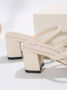 Xăng đan mule thanh lịch cho nữ, Xăng đan cao gót chunky chi tiết xoắn - Màu be - Xem 3