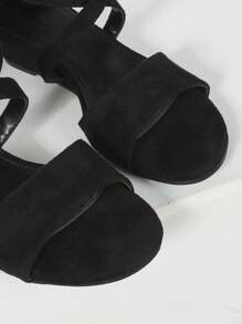 Women Buckle Decor Ankle Strap Sandals, Elegant Faux Suede Wedge Sandals,Spring Summer Outfits - Black - View 6