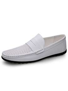 男士休閒皮革懶人鞋 - 白色 - 查看 3