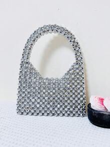 Túi xách mini đính cườm mùa hè Ví nữ rỗng - Bạc - Xem 1