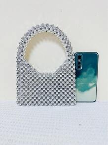 Túi xách mini đính cườm mùa hè Ví nữ rỗng - Bạc - Xem 3