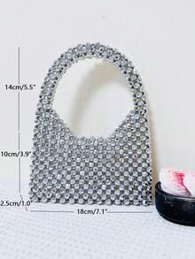 Túi xách mini đính cườm mùa hè Ví nữ rỗng - Bạc - Xem 4