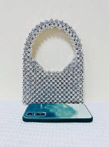 Túi xách mini đính cườm mùa hè Ví nữ rỗng - Bạc - Xem 6