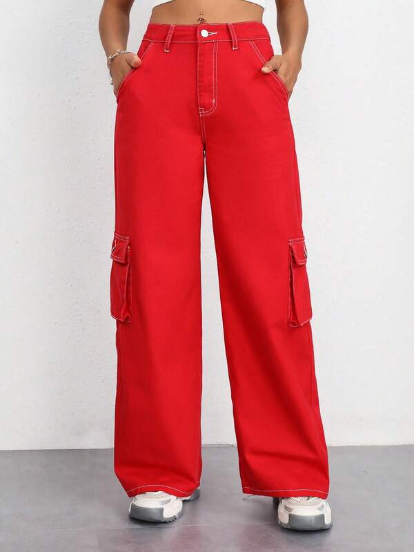 SHEIN Flap Pocket Side Cargo Jeans SHEIN USA