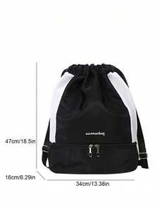 Letter Embroidered Drawstring Backpack - Black - View 3