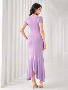 Modelyn Draped Front Ruffle Hem Dress - Lilac Purple - View 2