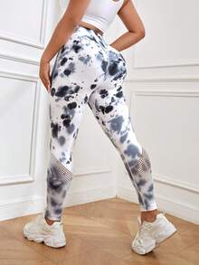 大碼紮染寬腰帶運動打底褲