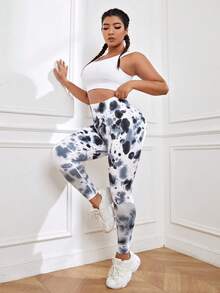 大碼紮染寬腰帶運動打底褲