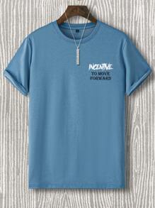 Manfinity Homme 男士宇航員和字母圖形T恤 - 藍色 - 查看 2