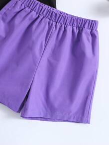 SHEIN Chàng trai trẻ Giải trí Mát mẻ Slogan In Ngắn tay Áo thun Và Bộ quần short Cho mùa hè - Nhiều màu - Xem 4