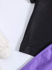 SHEIN Chàng trai trẻ Giải trí Mát mẻ Slogan In Ngắn tay Áo thun Và Bộ quần short Cho mùa hè - Nhiều màu - Xem 5