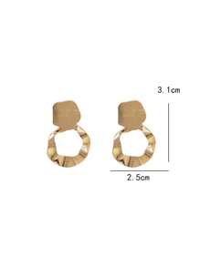 1 Pair Fashionable Asymmetrical Metal Circle Dangle Earrings, Suitable As Gift For Friends - Yellow Gold - View 3