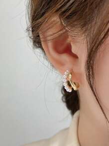 1 Pair French Pearl Stud Earrings, Luxurious Minimalist Design Earrings For Women