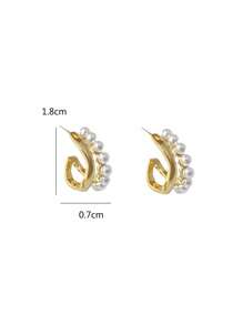 1 Pair French Pearl Stud Earrings, Luxurious Minimalist Design Earrings For Women