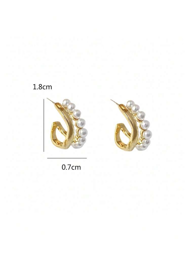 1 Pair French Pearl Stud Earrings, Luxurious Minimalist Design Earrings For Women