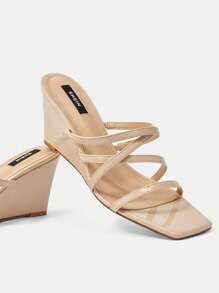 SheIn Belle 女性極簡風格坡跟優雅涼鞋戶外 - 淺粉色 - 查看 5