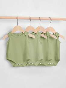 Newborn Baby 4pcs Solid Tank Bodysuit - Green - View 1