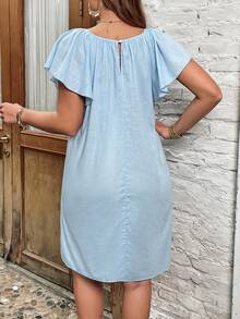 SHEIN Frenchy Đầm Plus Size Nút màu trơn Giải trí - Màu xanh nhạt - Xem 2