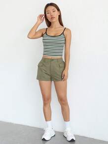 SHEIN EZwear Áo khoác và áo lót dành cho xe tăng nữ Lộ Lưng Gân đan Tương phản ràng buộc Sọc Giải trí - màu xanh lá - Xem 4