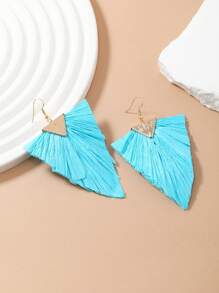 Đôi Bông tai giả da hình tam giác Vibe đơn giản và thời trang theo phong cách Bohemia Màu xanh lá cây, hồng cam, thích hợp cho phụ nữ đeo hàng ngày - Màu xanh lam - Xem 4