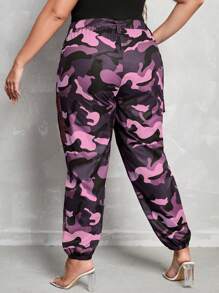 Mulvari Plus Camo Print Flap Pocket Side Trousers - Hot Pink - View 2
