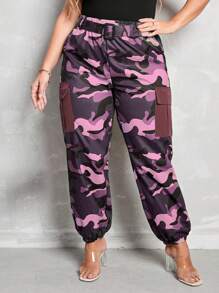 Mulvari Plus Camo Print Flap Pocket Side Trousers - Hot Pink - View 4