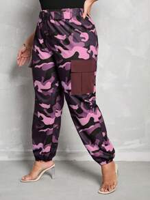 Mulvari Plus Camo Print Flap Pocket Side Trousers - Hot Pink - View 5
