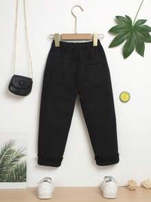 Cô Gái Trẻ Chất rắn Rách Quần jean cà rốt - màu đen - Xem 2