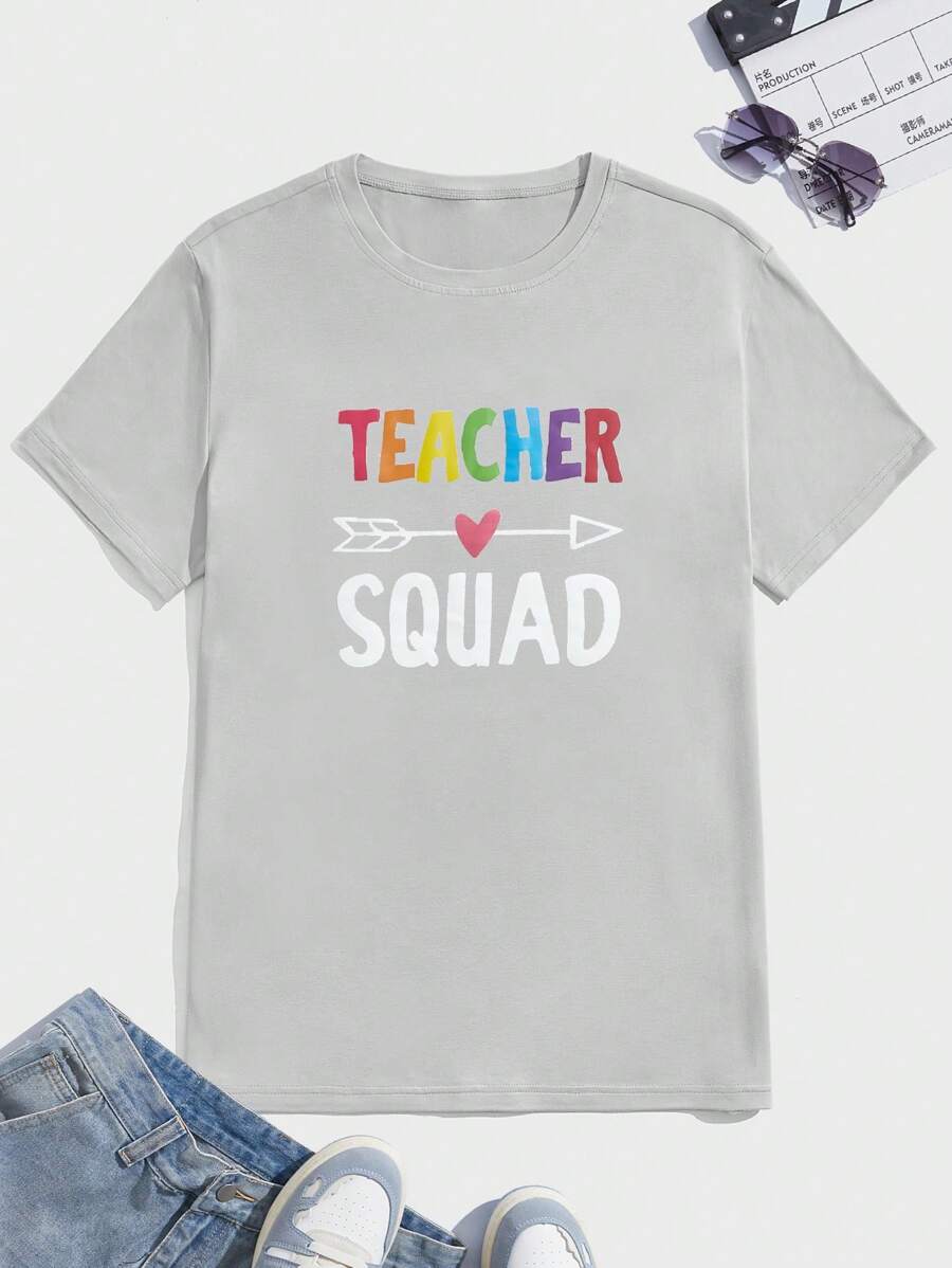 Manfinity Hypemode Men Casual Letter Graphic Short Sleeve Tee - Light Grey - View 1